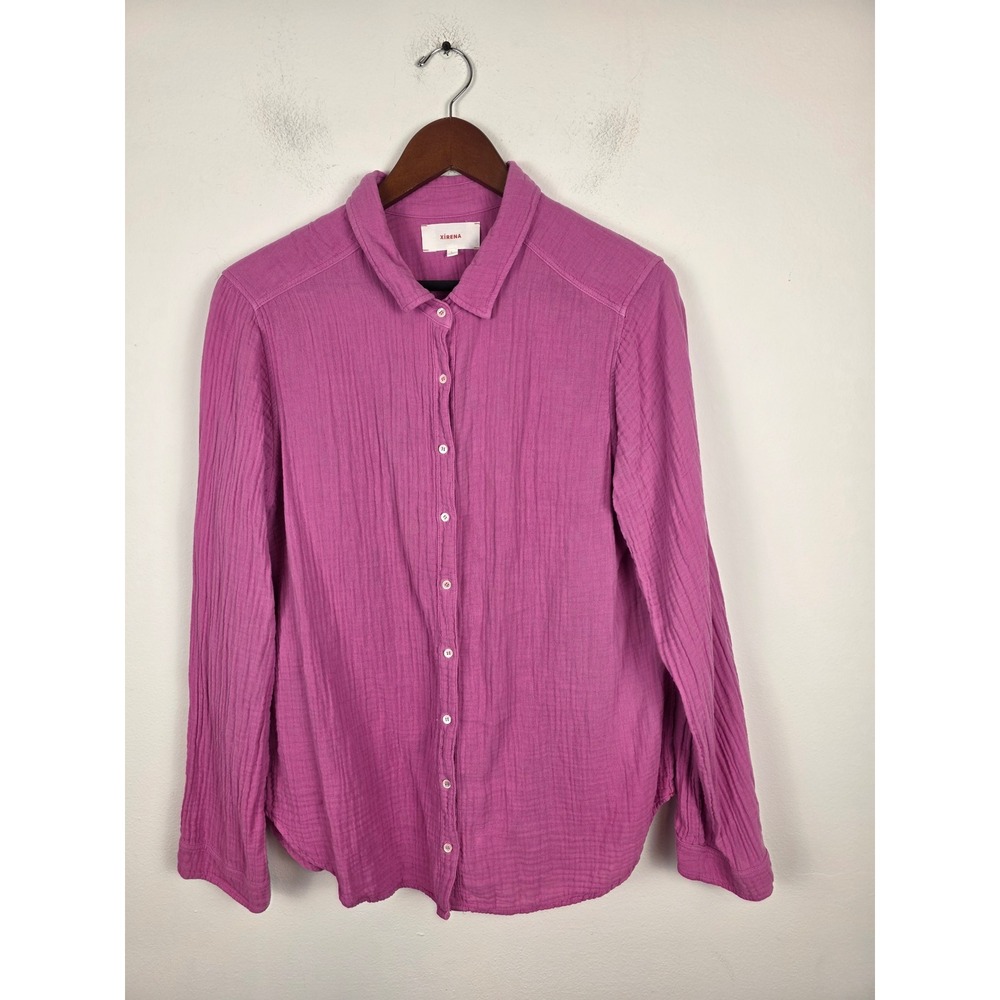 Xirena Beau Cotton Double Gauze Button Down Shirt Magenta Purple Womens Large